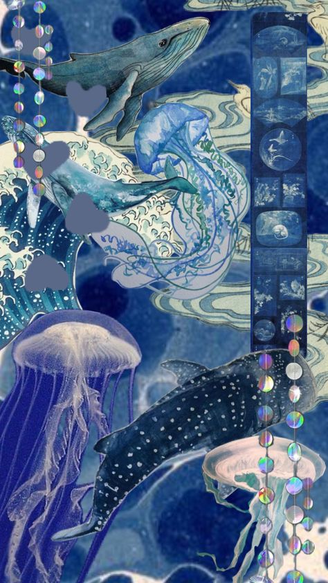 under the sea #vibes #blue #ocean #underthesea #whale #jellyfish #sea Sea Vibes, Whale Blue, Blue Jellyfish, Cute Blue Wallpaper, Blue Galaxy, Iconic Wallpaper, Theme Background, Pop Art Wallpaper, Ocean Wallpaper