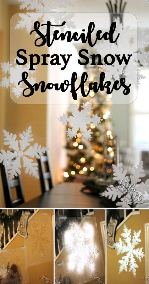 How to use spray snow to create beautiful floating snowflakes on mirrors and windows Spray Snow Windows, Window Snow Spray, Easy Christmas Cookies Decorating, Window Snowflakes, Spray Snow, Burlap Christmas Decorations, Room Staging, Victorian Paper, Snowflake Stencil