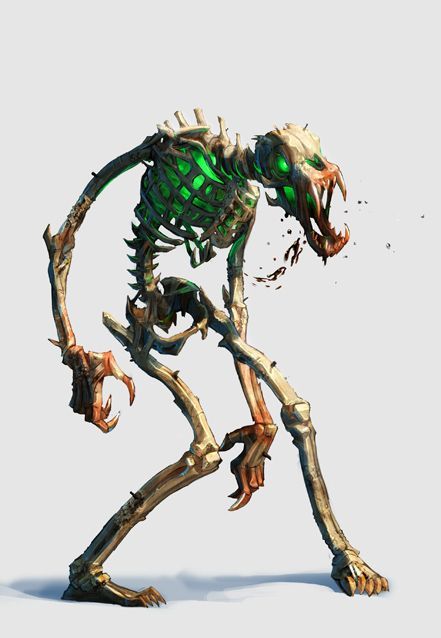 Animated due to prolonged exposure to the psionic emenations of Atropus, animated skeletons are remains directly animated from the grave. No efforts by any psionicist other than the Avolakia have been able to produce similar beings Undead Creature, Undead Skeleton, Cool Monsters, Monster Concept Art, Fantasy Monster, Monster Design, Creature Concept Art, Fantasy Rpg, Creature Concept