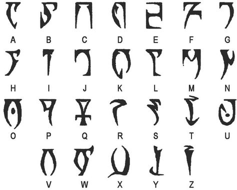 Daedric Alphabet. Not upside down, you're welcome (Elder Scrolls) Skyrim Symbol, Elder Scrolls Tattoo, Skyrim Tattoo, Elder Scrolls Games, Rune Tattoo, Alphabet Code, Alphabet Symbols, Elder Scrolls Skyrim, Writing Systems