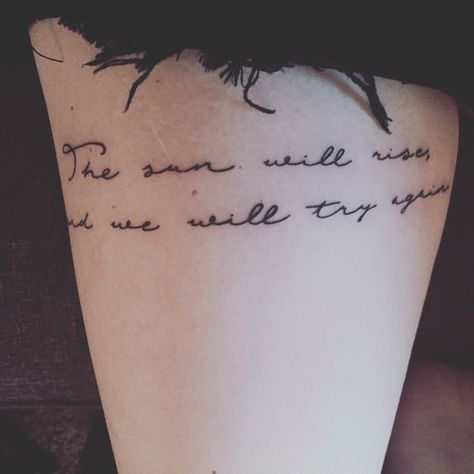 Truce Twenty One Pilots Tattoo, The Sun Will Rise And We Will Try Again Tattoo, Try Again Tattoo, Twenty One Pilots Tattoo Ideas, Tattoo Ideas Lyrics, Again Tattoo, Twenty One Pilots Tattoo, Pilot Tattoo, Quote Tattoos Placement