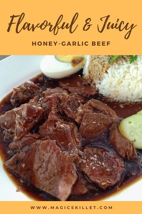 Slow Cooker Honey-Garlic Beef - Magic Skillet Honey Garlic Beef, Honey Garlic Steak, Roast Beef Crock Pot Recipes, Pork Shoulder Steak, Crockpot Roast Recipes, Beef Tip Recipes, Crockpot Steak, Steak Bites Recipe, Garlic Steak