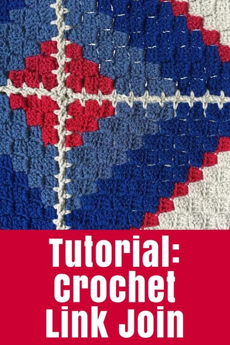 Tutorial: How to Crochet a Link Join - Learn how to crochet a Link Join for your C2C blocks or other crochet afghan motifs. Make your blanket special with this unusual way of joining C2C squares. | #crochet #tutorial C2c Squares, Joining Crochet, Crochet Edging Tutorial, Crochet Edging Pattern, Crochet Throws, C2c Blanket, Squares Crochet, Chunky Knit Pillow, Crochet Edgings