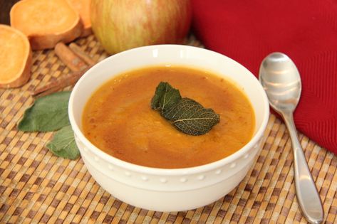 Sweet Potato and Apple Soup Recipe | Healthy Ideas for Kids Apple Soup Recipes, Raw Sweet Potato, Sweet Potato Recipes Healthy, Cubed Sweet Potatoes, Apple Soup, Super Healthy Kids, Sweet Potato And Apple, Paleo Crockpot, Sweet Potato Soup