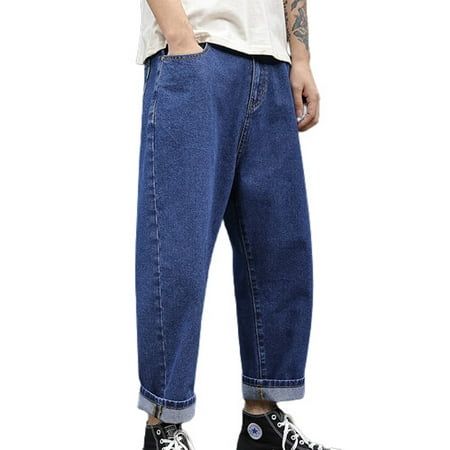 Lu's Chic Men's Regular Fit Jeans Casual Harem Baggy Fashion Chic Solid Cotton Lightweight Elastic Waist Ankle Length Mid Rise Tapered Leg Loose Closed Cinch Bottom Denim Pants 903 Blue 32 The Lu's Chic mens slim fit jeans are flattering for its zipper fly with button closure, pencil, mid rise, ankle length, tapered leg The mens denim pants also feature elastic waist, solid color, closed bottoms, trendy, fashion, stylish, chic loose and baggy fit Mens casual harem pants offer high quality wardro Skateboard Pants, Baggy Fashion, Mens Stretch Jeans, Mens Taper, Lightweight Jeans, Faded Jeans, Destroyed Jeans, Straight Fit Jeans, Relaxed Fit Jeans