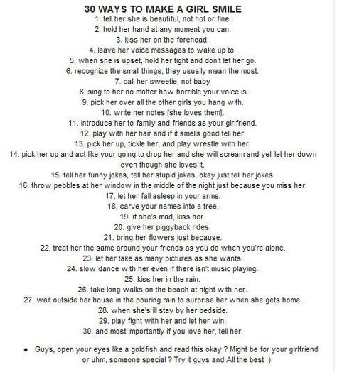 30 ways to make a girl smile ... Best Boyfriend Quotes, Dont Let Her Go, Dear Future Husband, Make Her Smile, Smile Girl, Boyfriend Quotes, The Perfect Guy, Future Boyfriend, Hopeless Romantic