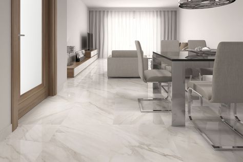 CALACATTA - Geotiles Gloss Floor Tiles, White Marble Tile Bathroom, Large White Tiles, Large Floor Tiles, Tiles Living Room, Tile Floor Living Room, White Marble Bathrooms, Floor Living, Tiles Marble