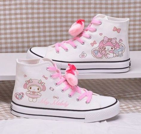 Korean Sneakers, Sanrio Shoes, Customised Shoes, Colorful Things, Estilo Harajuku, Stella Rose, Hello Kitty Shoes, Japanese Harajuku, Hello Kitty Items