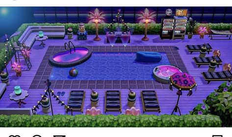 Animal Crossing Pool Area, Animal Crossing Pool, Acnh Pool, Rooftop Pool Party, Acnh Beach, Animal Crossing Designs, Gaming Things, Rainy Mood, Acnh Inspiration