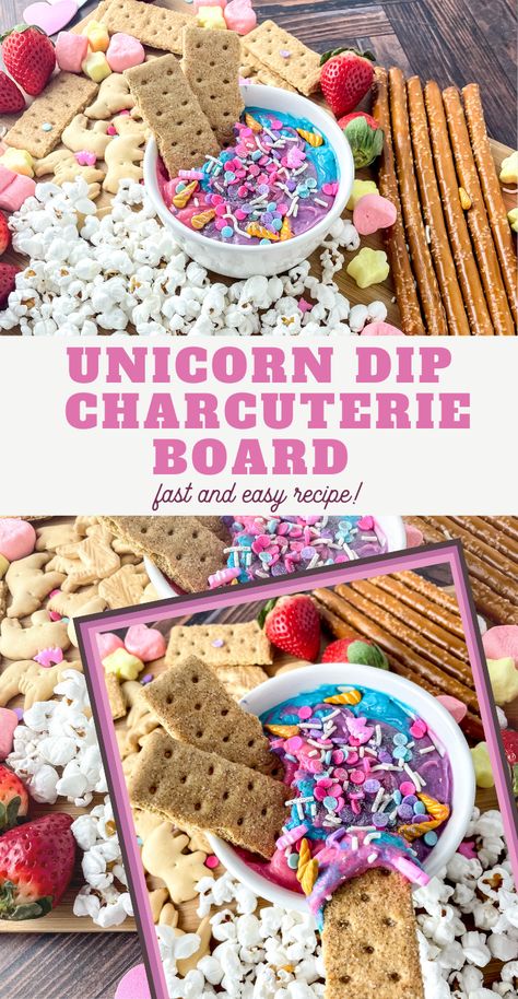 You have to make this Unicorn Dip Charcuterie Board Recipe! It's a fun way to make a pretty and delicious treat everyone will love. Dip Charcuterie Board, Unicorn Dip, Fall Chex Mix Recipes, Unicorn Party Food, Unicorn Treats, Unicorn Desserts, Funfetti Cake Mix, Snack Mix Recipes, Snack Board