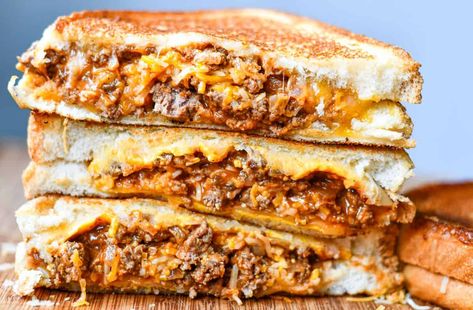 Venison Sloppy Joe Grilled Cheese Grilled Cheese Dinner, Cheese Dinner Ideas, Sloppy Joe Grilled Cheese, Cheese Recipes Dinner, Homemade Sloppy Joe Sauce, Grilled Cheese Sloppy Joe, Homemade Sloppy Joe Recipe, Ultimate Grilled Cheese, Easy Coleslaw