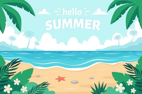 Beach Design Graphic, Beach Illustration Art, Children's Book Layout, Plants Vector, Beach Vector, Summer Sale Banner, Retro Style Art, Tropical Illustration, Summer Banner