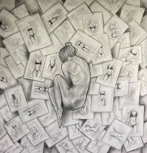 Traumatic Drawing, Drawing About Feeling Nothing, Jealousy Drawing Art, Jealousy Artwork, Illustration Of Body Image Drawing, Jealousy Art Drawings, Jealousy Drawings, Art Inspiration Realism, Drawings That Describe Me