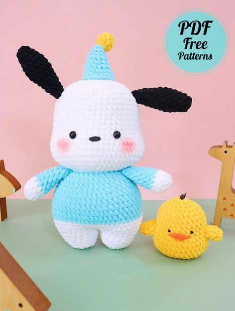 Crochet Pochacco, Crochet Hello Kitty, Diy Crochet Amigurumi, Japanese Crochet Patterns, Crocheted Animals, Hello Kitty Crochet, Japanese Crochet, Crochet Mignon, Crochet Disney