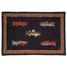 River Fish Hooked Wool Petite Accent Rug Fish Rug, Living Dining Rooms, River Fish, Rug For Hallway, Black Forest Decor, Bear Images, Lake Lodge, Hooked Wool, River Fishing