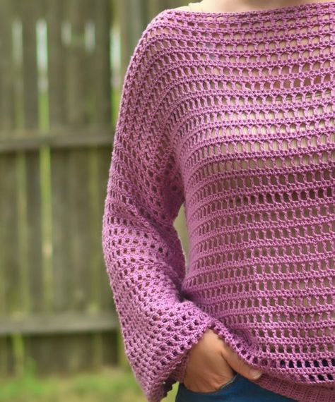 Crochet Long Sleeve Tops, Crochet Sweater Free, Sweater Pattern Free, Crochet Sweater Pattern, Crochet Jumper, Crochet Sweater Pattern Free, Crochet Ladies Tops, Crochet Wearables, Crochet Tops Free Patterns