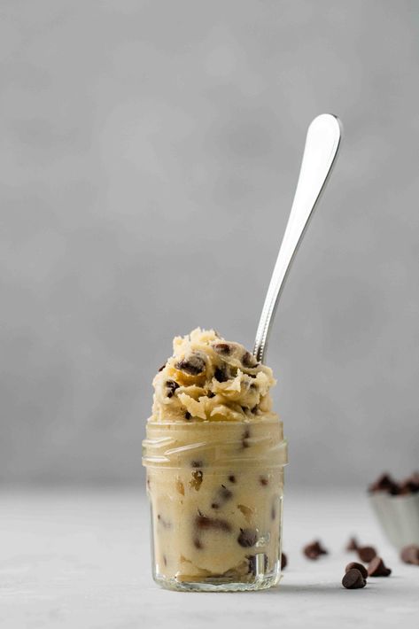 Chocolate chip edible cookie dough for one + 3 variations - Lifestyle of a Foodie Small Batch Edible Cookie Dough, Small Batch Cookie Dough, Edible Cookie Dough For One, Simple Cookie Dough Recipe, Chocolate Chip Cookie Dough Recipe, Cookie Dough For One, Edible Chocolate Chip Cookie Dough, Eggless Cookie, Lifestyle Of A Foodie