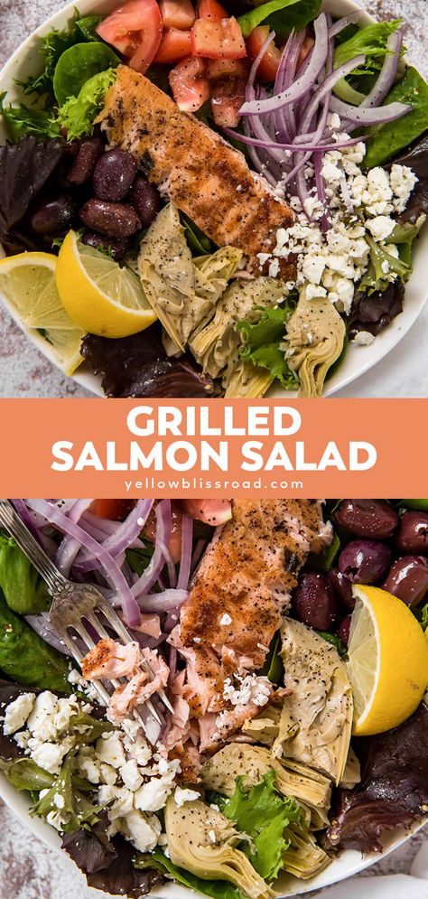 Homemade Champagne, Veggies Grilled, Grilled Salmon Salad, Crunchy Veggies, Salmon Salad Recipes, Champagne Vinaigrette, Pot Recipes Healthy, Main Dish Salads, Salmon Salad