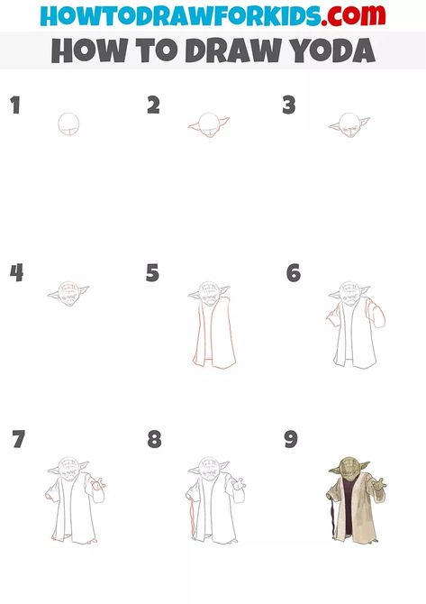 How To Draw Yoda, Yoda Drawing, Beloved Movie, Drawing Pictures, Master Yoda, Directed Drawing, Drawing Lesson, Easy Drawing Tutorial, Drawing Tutorials For Kids