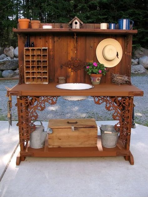 Potting Bench by Kirk Willis Potting Bench With Sink, Potting Bench Ideas, Pallet Potting Bench, Diy Potting Bench, Potting Table, Potting Tables, Into The Wood, Potting Sheds, Potting Bench