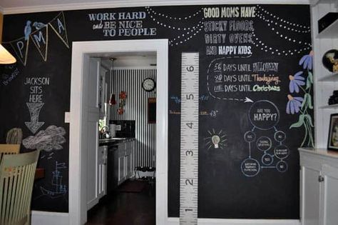 45 Chalkboard wall ideas for different spaces Chalkboard Wall Kitchen, Chalkboard Paint Wall, Wall Chalkboard, Novelty Wallpaper, Chalkboard Wall Bedroom, Black Chalkboard Paint, Kitchen Chalkboard, Blackboard Wall, Chalkboard Decor