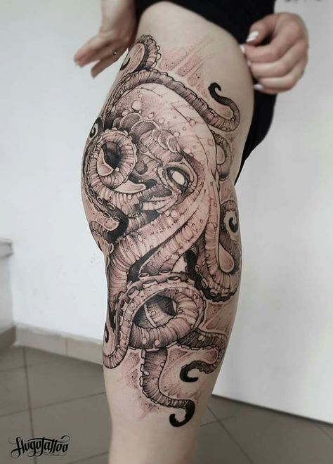 Octopus Thigh Tattoos, Octopus Tattoo Sleeve, Kraken Tattoo, Squid Tattoo, Octopus Tattoo Design, Octopus Tattoos, Inspiration Tattoos, Octopus Tattoo, Indian Tattoo