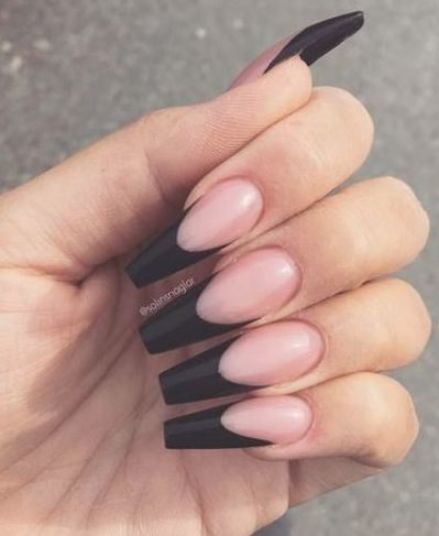 Acrylic Nails Natural, Nails Acrylic Coffin, Black Acrylic Nails, French Tip Acrylic Nails, New Nails, Acrylic Coffin, Tip Nails, Black French, Ballerina Nails