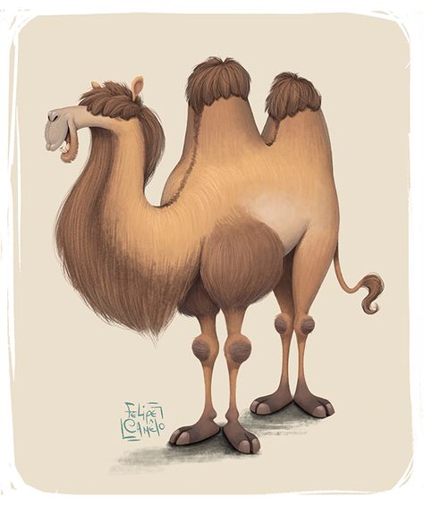 Camel on Behance by Felipe Camêlo Camel Character Design, Camel Illustration, Camels Illustration, Camels Art, Animal Drawings Sketches, Animal Character, Character Design Sketches, Whimsical Illustration, Cartoon Character Design