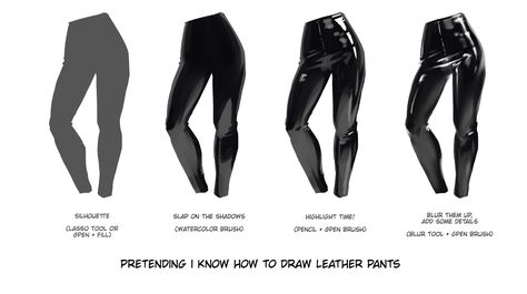 Leather Pants Drawing, Pants Tutorial, Pants Drawing, Leather Tutorial, Shading Drawing, Fashion Design Drawing, Fashion Illustrations Techniques, Texture Drawing, Illustration Techniques