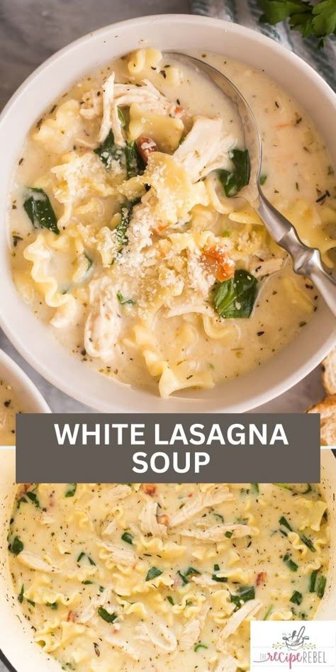 Broccoli Lasagna Soup, Homemade Soups For Fall, Broccoli Cheddar Lasagna Soup, Easy Soup Ideas For Dinner, Lasagna Soup White, Cheap And Easy Soup Recipes, Soups With Heavy Whipping Cream, Kid Friendly Soup Picky Eaters, Chicken And Pasta Soup