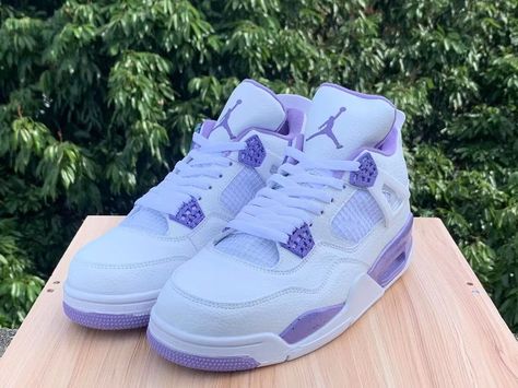 Jordan Dan 4th Generation Air Jordan 4 White Purple 👉Available Now👈 ➡️DM for more details and Price ➡️Payment method PayPal ➡️Delivery all over the world 🌎 Jordan 4 White, Jordan 4’s, Pretty Sneakers, Jordan 4s, Messy Room, Cat Kids, Designer Trainers, Show Case, Swag Shoes