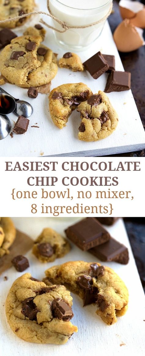 Easiest Half-Batch Chocolate Chip Cookies (One Bowl, No Mixer Required) | Chelsea's Messy Apron Rustic Desserts, Unhealthy Desserts, Small Batch Chocolate Chip Cookies, Chelsea's Messy Apron, Easy Chocolate Chip Cookies, Choc Chip Cookies, Chewy Chocolate Chip, Chewy Chocolate Chip Cookies, Chocolate Chip Recipes