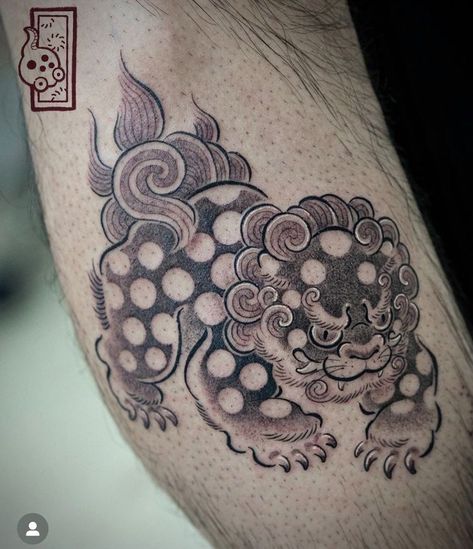 Cute Foo Dog Tattoo, Foo Dogs Tattoo Design, Foo Dog Traditional Tattoo, Foo Dogs Tattoo, Japanese Fu Dog Tattoo Design, Karajishi Tattoo, Japanese Foo Dog Tattoo Design, Japanese Dog Tattoo, Fudog Tattoo Design