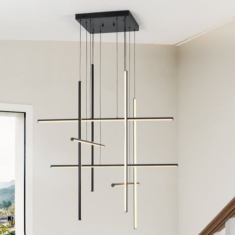 Ivy Bronx Jakie 8 - Light Modern Chandelier Long Hanging Pendant for High Ceiling with Remote Control & Reviews | Wayfair Modern Chandelier High Ceiling, Chandelier High Ceiling, Chandelier Long, Deck Box Storage, Bathtub Accessories, Hanging Pendant, Shed Storage, Lighting Sale, Game Room Furniture