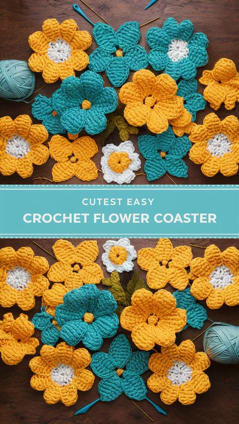 Step-by-step crochet pattern for cute coasters. Free and detailed instructions for all levels. Perfect for charming home decor. Crochet Pattern Free Coaster, Crochet Coaster Free Pattern, Crochet Coasters Free Pattern, Crochet Cup Cozy, Cute Coasters, Crochet Flowers Easy, Crochet For Home, Crochet World, Crochet Coasters