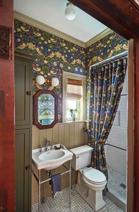 Bird Bathroom, Mid Century Eclectic, Bath Showroom, Chicago Interior Design, Award Winning Kitchen, Kitchen Studio, Powder Room Decor, Eclectic Bathroom, Custom Shower Curtains