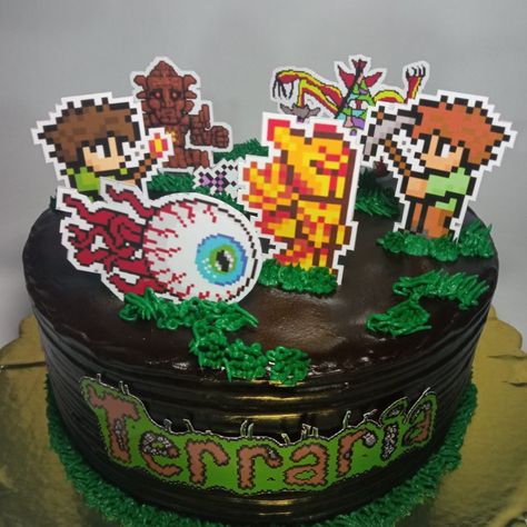 Terraria cake Terraria Cake Ideas, Terraria Cake, Terraria Party, Terraria Game, Terraria, Pretty Cakes, Terrarium, Birthday Ideas, Minecraft