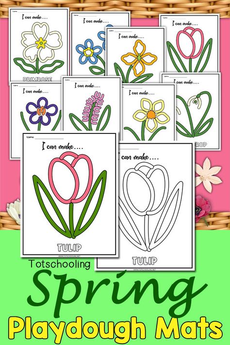 FREE printable Spring playdough mats featuring 8 types of flowers including tulips, daisy, daffodil and more! Flower Art Activities For Toddlers, Flower Playdough Mats, Spring Playdough Mats Free Printables, Flower Activities For Kindergarten, Spring Flowers Activities For Preschool, Flower Activities Preschool, Spring Playdough Mats, Kindergarten Spring Art, Twos Activities