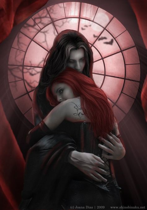 who says vampires don't love? Chica Heavy Metal, Vampire Pictures, Vampire Love, Fantasy Love, Gothic Vampire, Vampires And Werewolves, Gothic Fantasy Art, Dark Love, Vampire Art