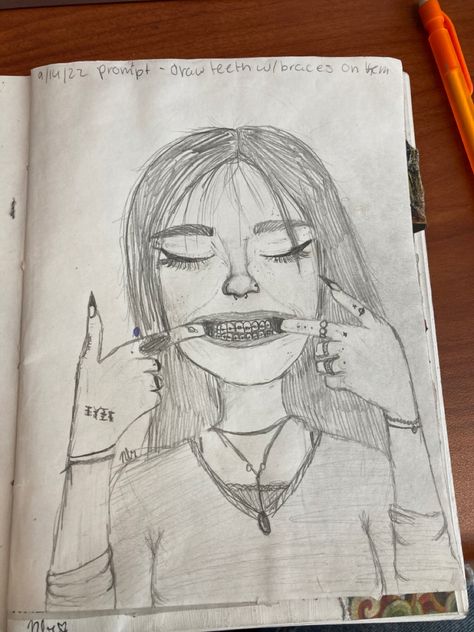 random prompt from class (draw teeth with braces on them) How To Draw Braces On Teeth, How To Draw Braces, Drawing Braces, Braces Drawing, Draw Teeth, Teeth With Braces, Teeth Braces, Arts Ideas, Meaningful Drawings