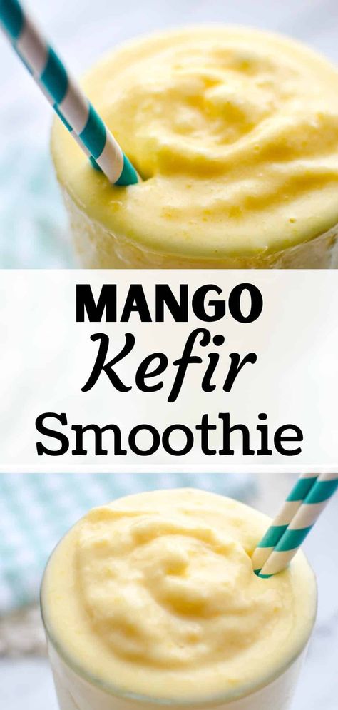 If you're looking for kefir smoothie recipes, you have to try this delicious and refreshing recipe for a Mango Pineapple Kefir Smoothie. This healthy breakfast recipe is filled with probiotics, naturally sweetened, and made with fresh fruit. If you're looking for nourishing and traditional recipes, start with easy kefir smoothie recipes. Just 3 ingredients needed to make this delicious and healthy smoothie recipe. Mango Kefir Smoothie, Thm Kefir Smoothie Recipes, Kefir Smoothie Bowl, Thm Kefir Smoothie, Keifer Smoothies, Kefir Protein Smoothie, Keifer Recipes Smoothie, Thm Kefir, Kifer Recipes