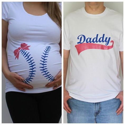 Baseball or Bows Gender Reveal Maternity Shirt and Daddy - Funny Team Shirts - Ideas of Funny Team Shirts #funnyteamshirts #teamshirts #funnyshirts - Baseball or Bows Gender Reveal Maternity Shirt and Daddy Baseball Maternity, Baby Announcing Ideas, Baseball Gender Reveal, Bows Gender Reveal, Gender Reveal Box, Baseball Baby Shower Theme, Funny Maternity, Bow Gender Reveal, Funny Pregnancy Shirts