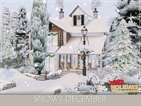 Simsdom Sims 4 Cc, Sims 4 Winter Build, Christmas Furniture, Home Snow, The Sims 4 Lots, Modern Lake House, Christmas Bedroom, Christmas Living Rooms, Christmas Fireplace