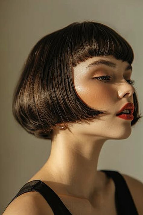 25 Trendy Ear Length Short Bob Hairstyles To Try In 2024 - Pinch Of Glam Bob Ear Length, Short Bangs Bob Hair, Flapper Bob Haircut, Flapper Bob, Bob Haircut Undercut, French Bob Undercut, 20s Bob, Short Ear Length Hair, Ear Length Bob