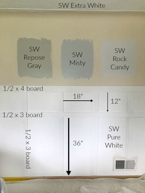 Board and Batten spacing and Neutral Sherwin Williams Color Palette Neutral Sherwin Williams, Board And Batten Spacing, Room With Board And Batten, Hallway Board And Batten, Board And Batten Hallway, Batten Board, Craftsman Trim, Sherwin Williams Color Palette, Sherwin Williams White