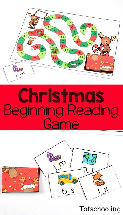 FREE printable board game for kindergarten kids to practice reading CVC words with a fun Christmas theme with reindeers! Great literacy activity for the holidays! Christmas Literacy Centers, Christmas Reading Activities, Christmas Literacy Activities, Printable Board Game, Game For Kindergarten, Christmas Literacy, December Kindergarten, Christmas Learning, Christmas Board Games