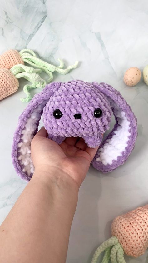 Free Purple Crochet Patterns, Crochet Patterns Purple Yarn, Crochet Ideas Purple Yarn, Bunny Ear Pattern Free, Purple Crochet Patterns Free, Floppy Ear Bunny Crochet Pattern Free, Floppy Ear Bunny Crochet Pattern, 2023 Crochet Patterns, Floppy Eared Bunny Crochet