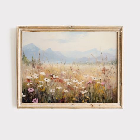 Gold Apartment, Country Artwork, Landscape Painting Digital, Wildflower Landscape, Meadow Painting, Mountain Landscape Painting, Country Landscape, Classic Artwork, Landscape Art Print