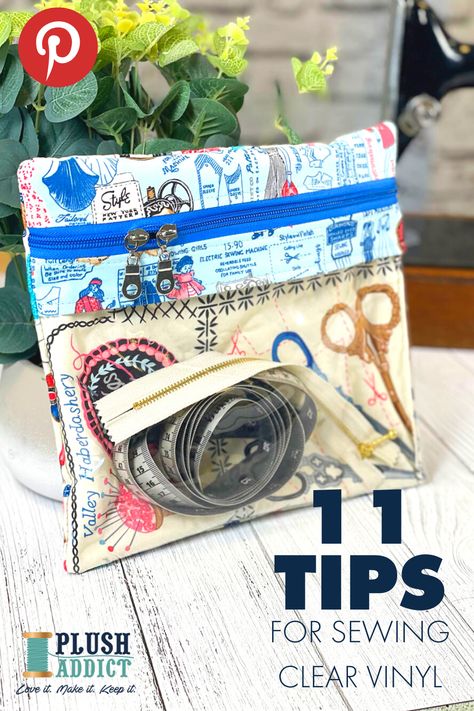 11 tips for sewing clear vinyl Fabric Gift Ideas, Zipper Pouch Free Pattern, Vinyl Zipper Pouch, Tips For Sewing, Retreat Gifts, Easy Handmade Gifts, Zipper Pouch Tutorial, Vinyl Printing, Pouch Tutorial