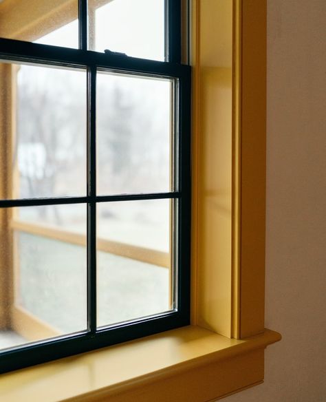 Light Walls Darker Trim, Window Trim Paint, Hendricks Churchill, Vermont House, Interior Window Trim, Blue Sash, Dark Trim, Hague Blue, Window Trim Exterior